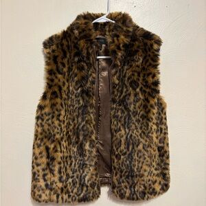 J.Crew Leopard Faux Fur Vest Brown Zip Front Size Large